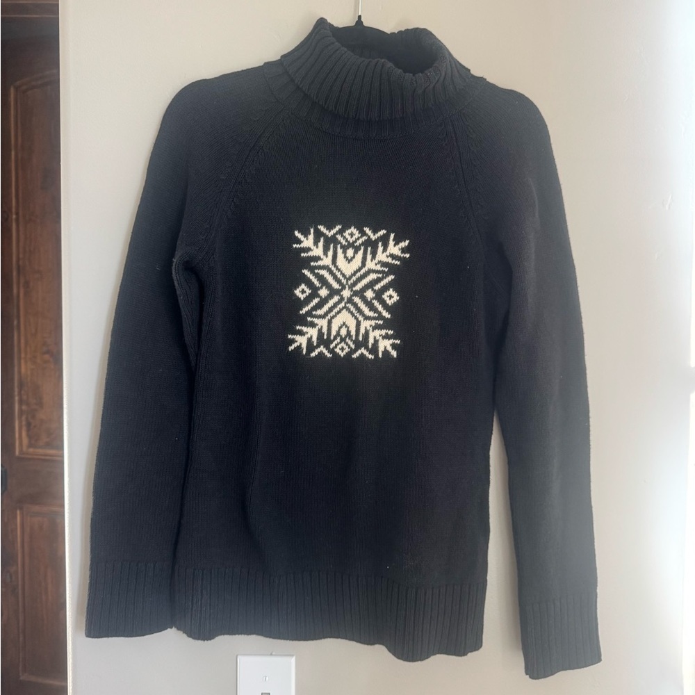 Coldwater Creek Nordic Snowflake Turtleneck Sweater Black XS Fair Isle Alpone